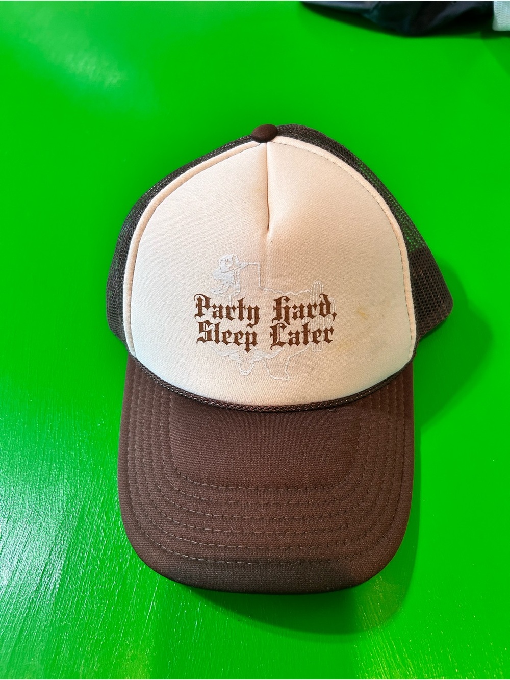 Party Hard, Sleep Later Brown & Cream Trucker Hat